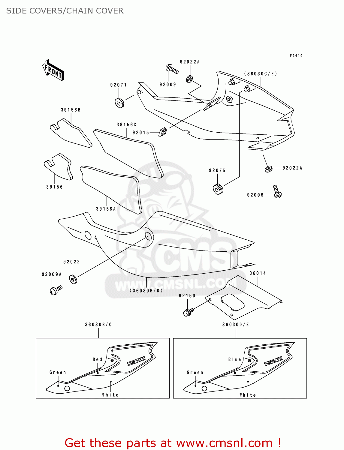 SIDE COVERS/CHAIN COVER ZX750M1 ZXR750R 1993 EUROPE UK FR AR FG IT SP