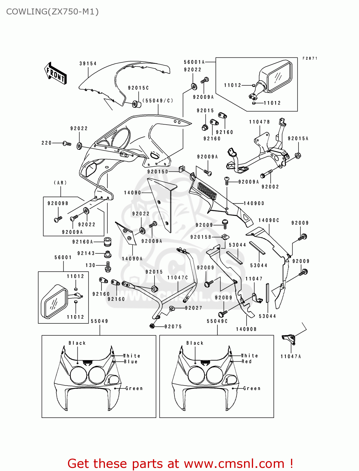 COWLING(ZX750-M1) ZX750M1 ZXR750R 1993 EUROPE UK FR AR FG IT SP