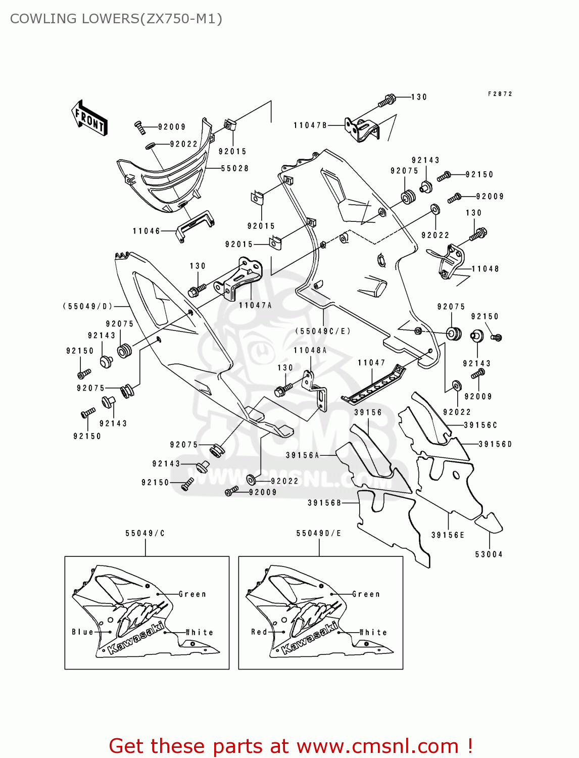 COWLING LOWERS(ZX750-M1) ZX750M1 ZXR750R 1993 EUROPE UK FR AR FG IT SP