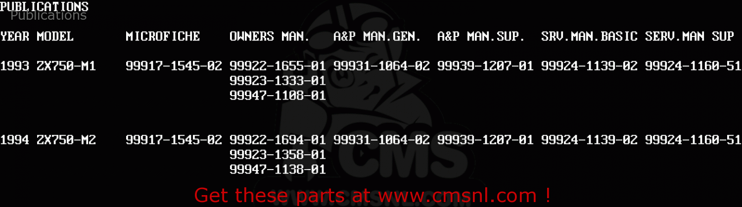 Publications ZX750M1 ZXR750R 1993 EUROPE UK FR AR FG IT SP