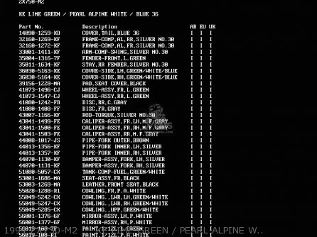 1994 ZX750-M2     KE LIME GREEN / PEARL ALPINE WHITE / BLUE - ZX750M1 ZXR750R 1993 EUROPE UK FR AR FG IT SP