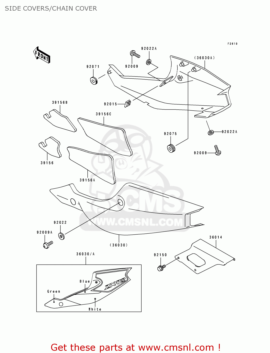 SIDE COVERS/CHAIN COVER ZX750M2 NINJA ZX7R 1994 USA CALIFORNIA