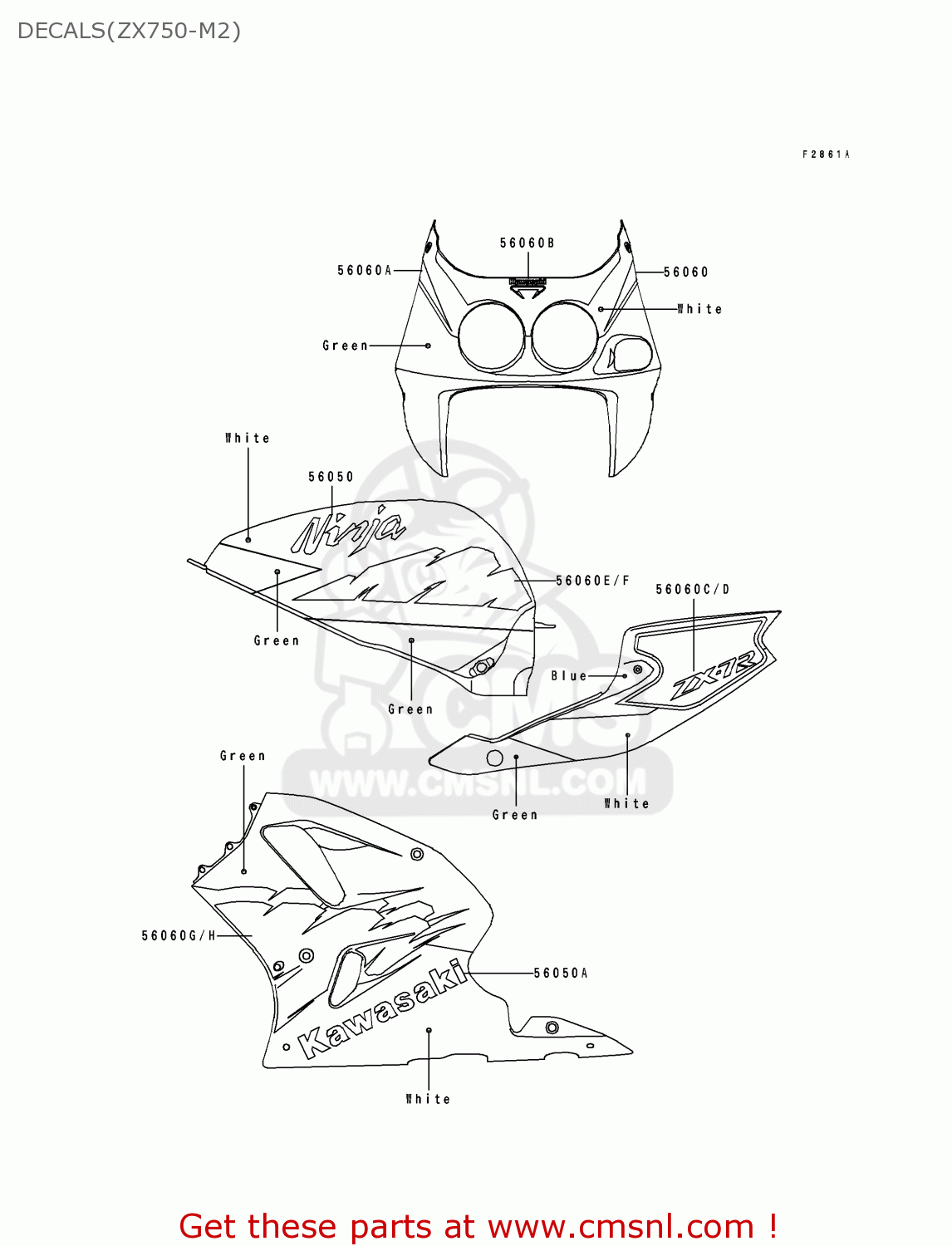 DECALS(ZX750-M2) ZX750M2 NINJA ZX7R 1994 USA CALIFORNIA
