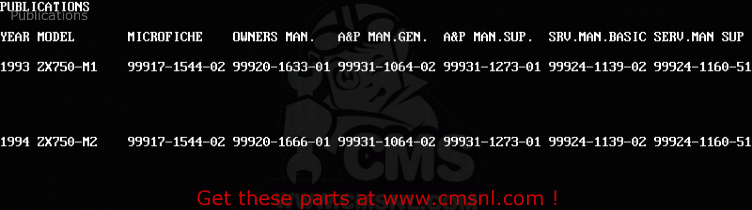 Publications ZX750M2 NINJA ZX7R 1994 USA CALIFORNIA