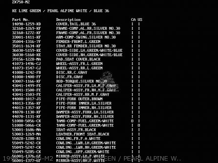 1994 ZX750-M2     KE LIME GREEN / PEARL ALPINE WHITE / BLUE - ZX750M2 NINJA ZX7R 1994 USA CALIFORNIA