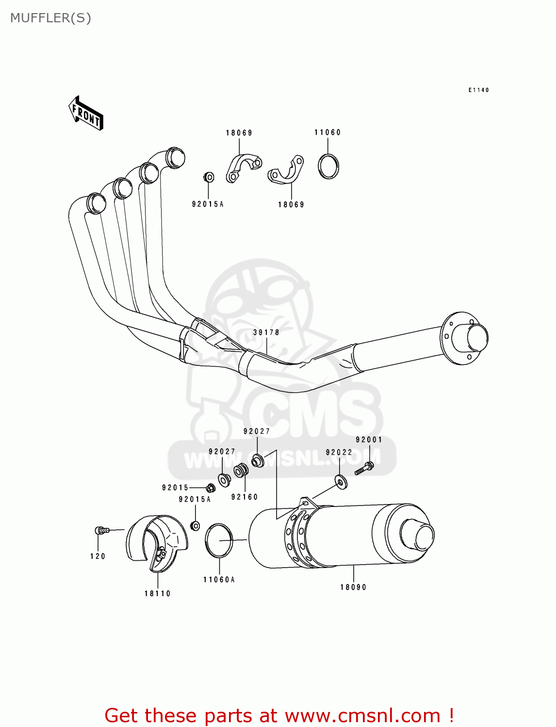 MUFFLER(S) ZX750M2 ZXR750R 1994 EUROPE UK FR AR FG IT