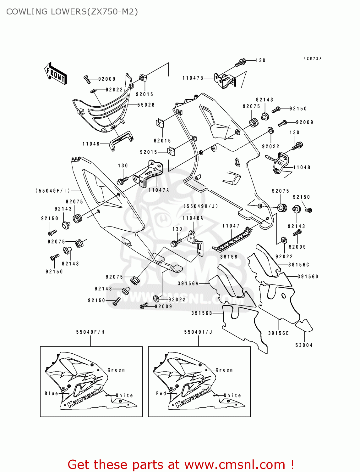 COWLING LOWERS(ZX750-M2) ZX750M2 ZXR750R 1994 EUROPE UK FR AR FG IT