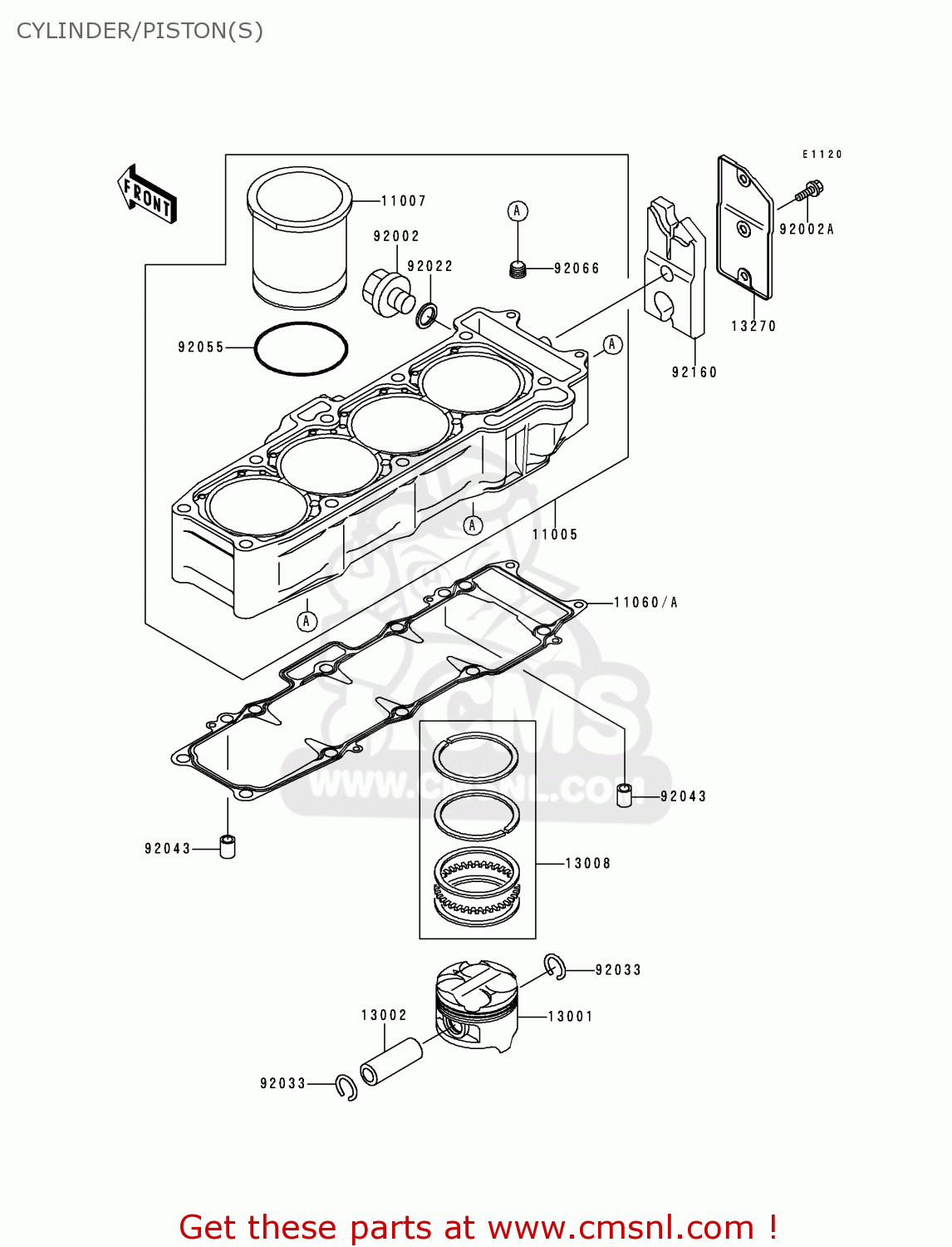 CYLINDER/PISTON(S) ZX750N1 NINJA ZX7RR 1996 EUROPE UK FR AR FG IT