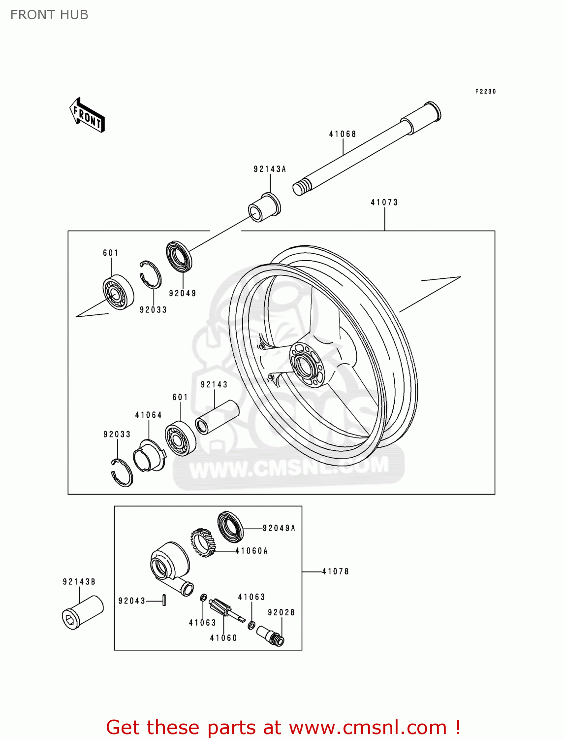 FRONT HUB ZX750N1 NINJA ZX7RR 1996 EUROPE UK FR AR FG IT