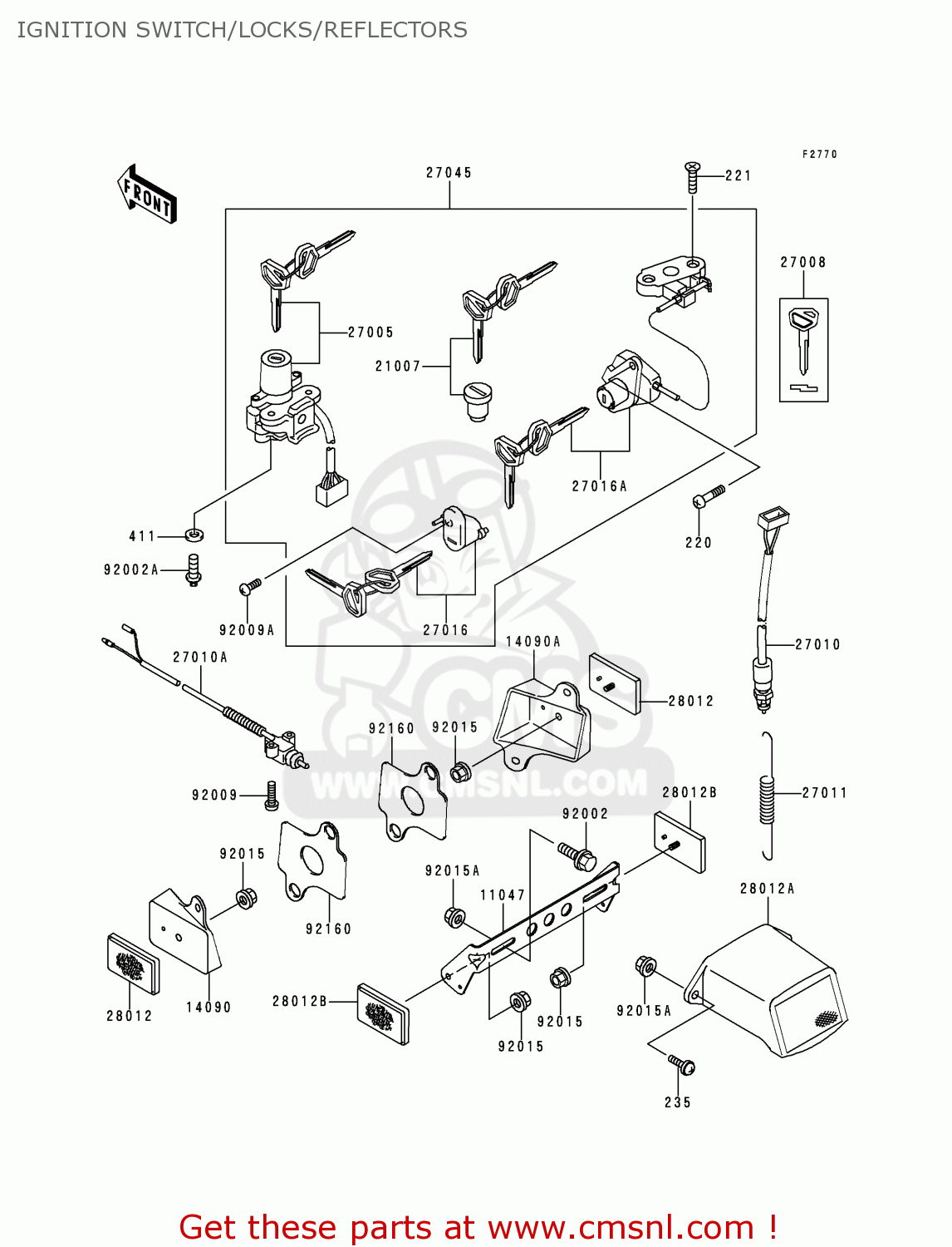 IGNITION SWITCH/LOCKS/REFLECTORS ZX750N1 NINJA ZX7RR 1996 USA CALIFORNIA CANADA