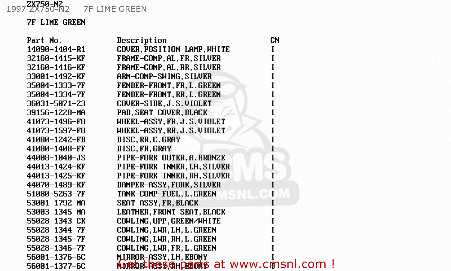 1997 ZX750-N2     7F LIME GREEN ZX750N2 NINJA ZX7RR 1997 CANADA