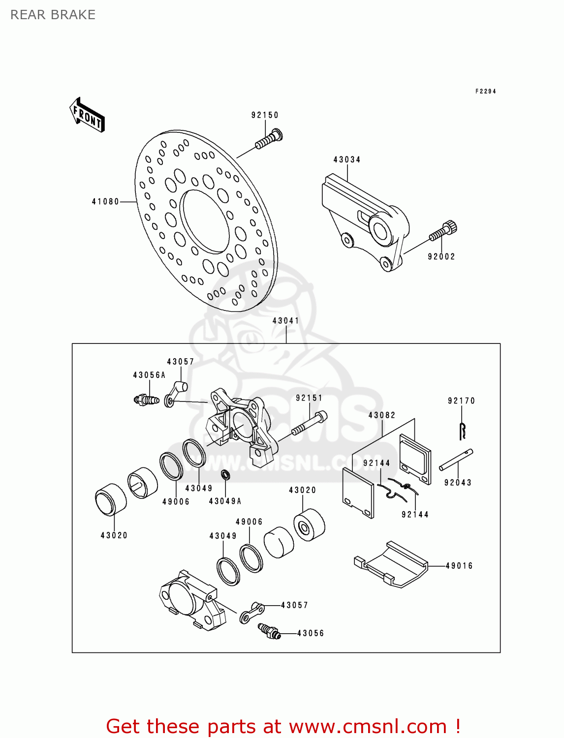 REAR BRAKE ZX750P1 NINJA ZX7R 1996 EUROPE UK FR NL AR FG GR IT NR SD SP ST