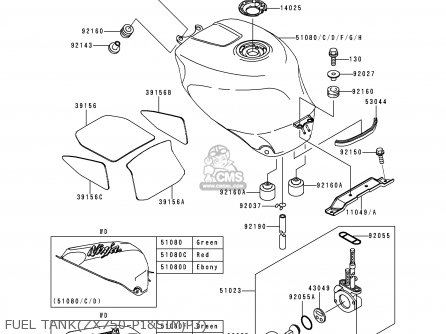FUEL TANK(ZX750-P1&SIM;P3) - ZX750P1 NINJA ZX7R 1996 EUROPE UK FR NL AR FG GR IT NR SD SP ST