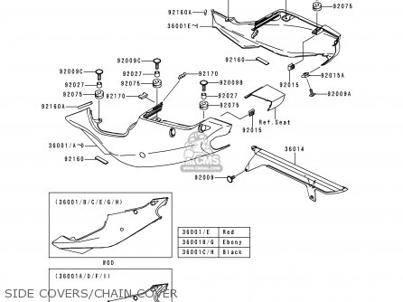 SIDE COVERS/CHAIN COVER - ZX750P1 NINJA ZX7R 1996 EUROPE UK FR NL AR FG GR IT NR SD SP ST