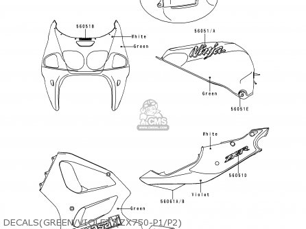 DECALS(GREEN/VIOLET)(ZX750-P1/P2) - ZX750P1 NINJA ZX7R 1996 EUROPE UK FR NL AR FG GR IT NR SD SP ST
