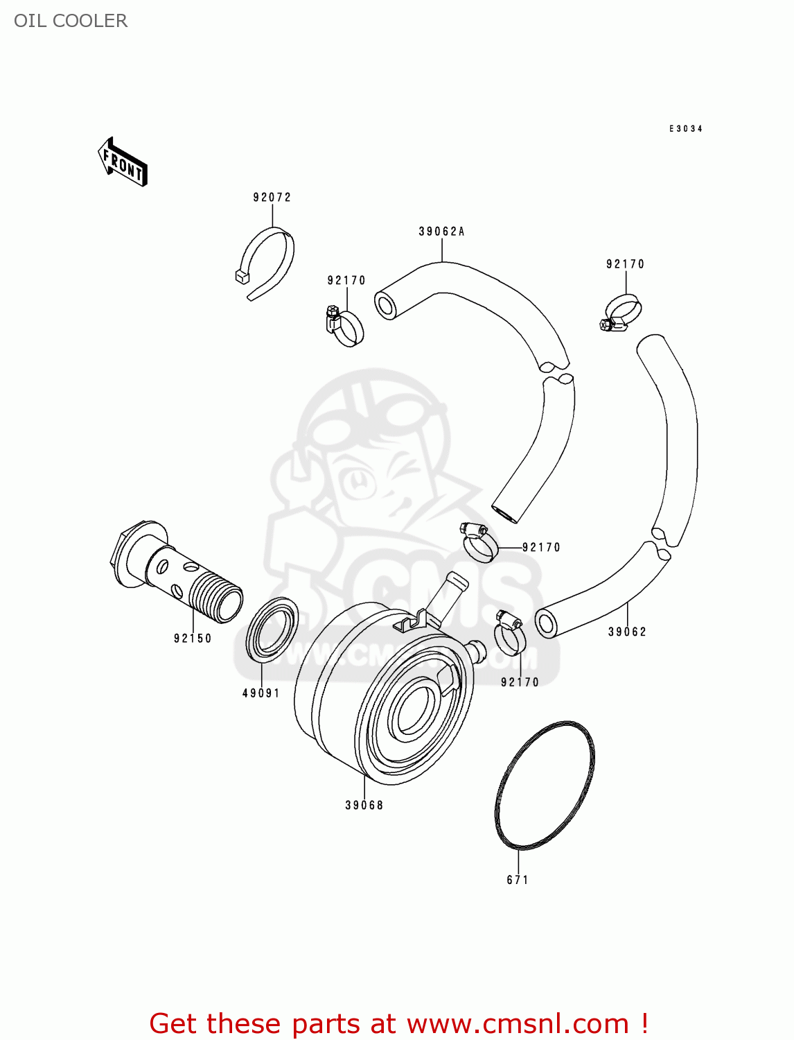 OIL COOLER ZX750P1 NINJA ZX7R 1996 USA CALIFORNIA CANADA
