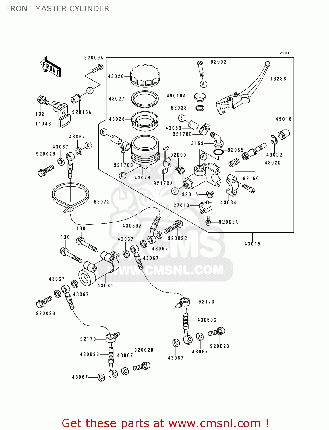 FRONT MASTER CYLINDER ZX750P1 NINJA ZX7R 1996 USA CALIFORNIA CANADA
