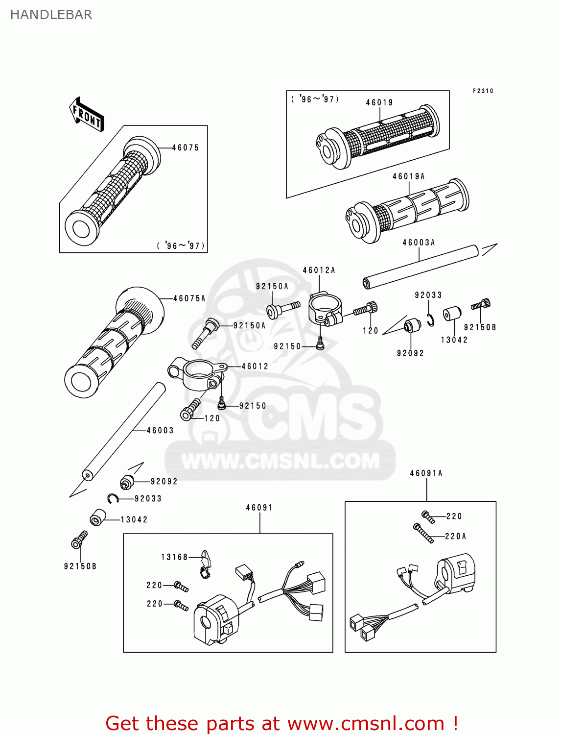 HANDLEBAR ZX750P1 NINJA ZX7R 1996 USA CALIFORNIA CANADA