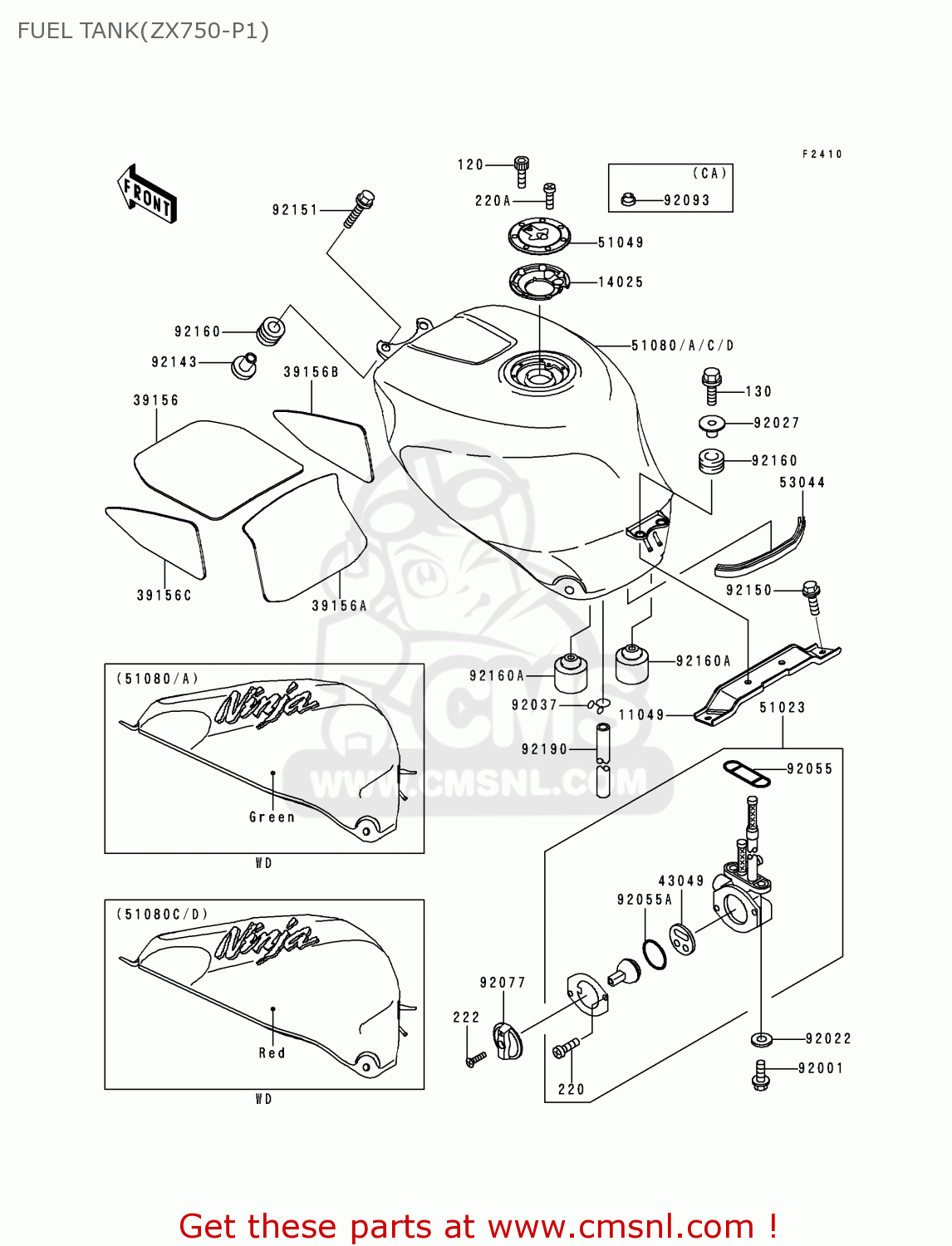 FUEL TANK(ZX750-P1) ZX750P1 NINJA ZX7R 1996 USA CALIFORNIA CANADA