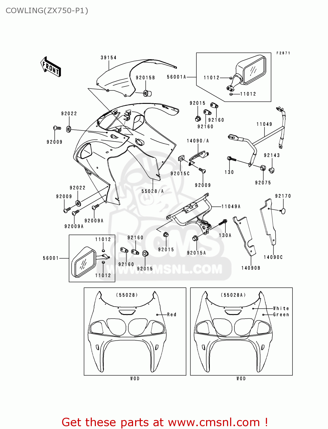 COWLING(ZX750-P1) ZX750P1 NINJA ZX7R 1996 USA CALIFORNIA CANADA