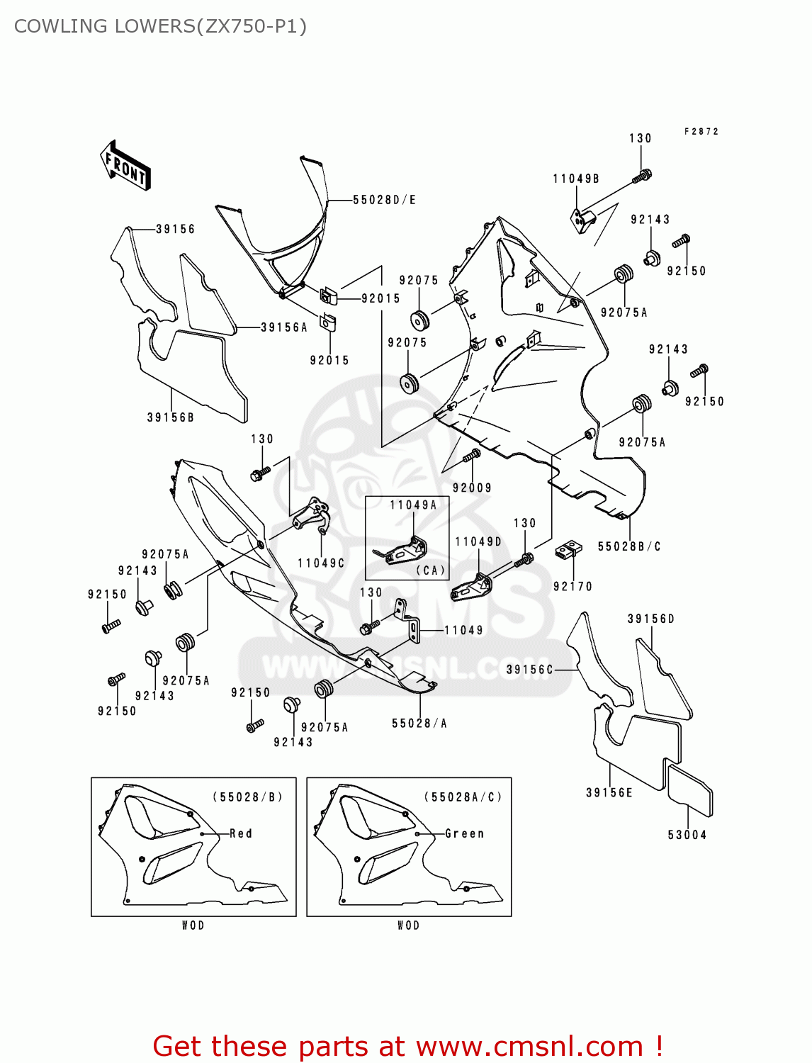 COWLING LOWERS(ZX750-P1) ZX750P1 NINJA ZX7R 1996 USA CALIFORNIA CANADA