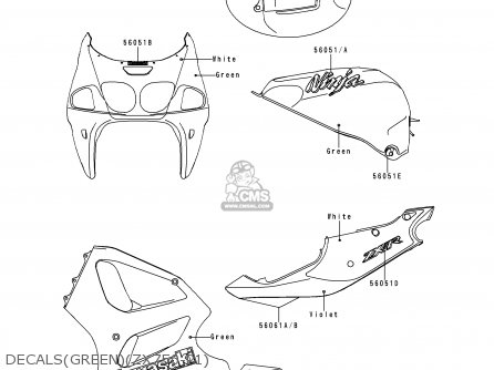 DECALS(GREEN)(ZX750-P1) - ZX750P1 NINJA ZX7R 1996 USA CALIFORNIA CANADA