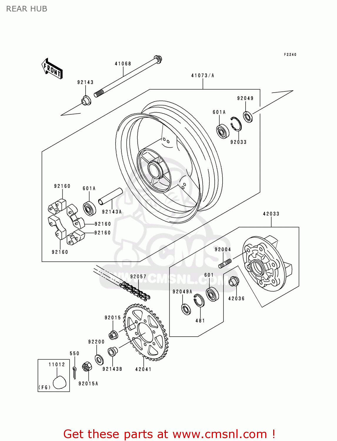 REAR HUB ZX750P2 NINJA ZX7R 1997 EUROPE UK FR NL AR FG GR IT NR SD SP ST