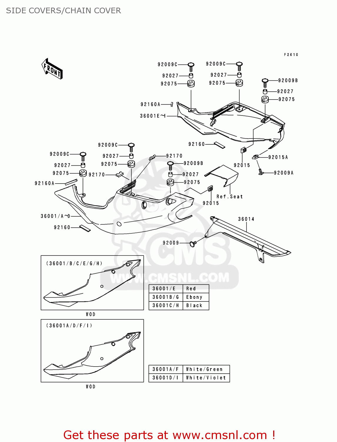 SIDE COVERS/CHAIN COVER ZX750P2 NINJA ZX7R 1997 EUROPE UK FR NL AR FG GR IT NR SD SP ST