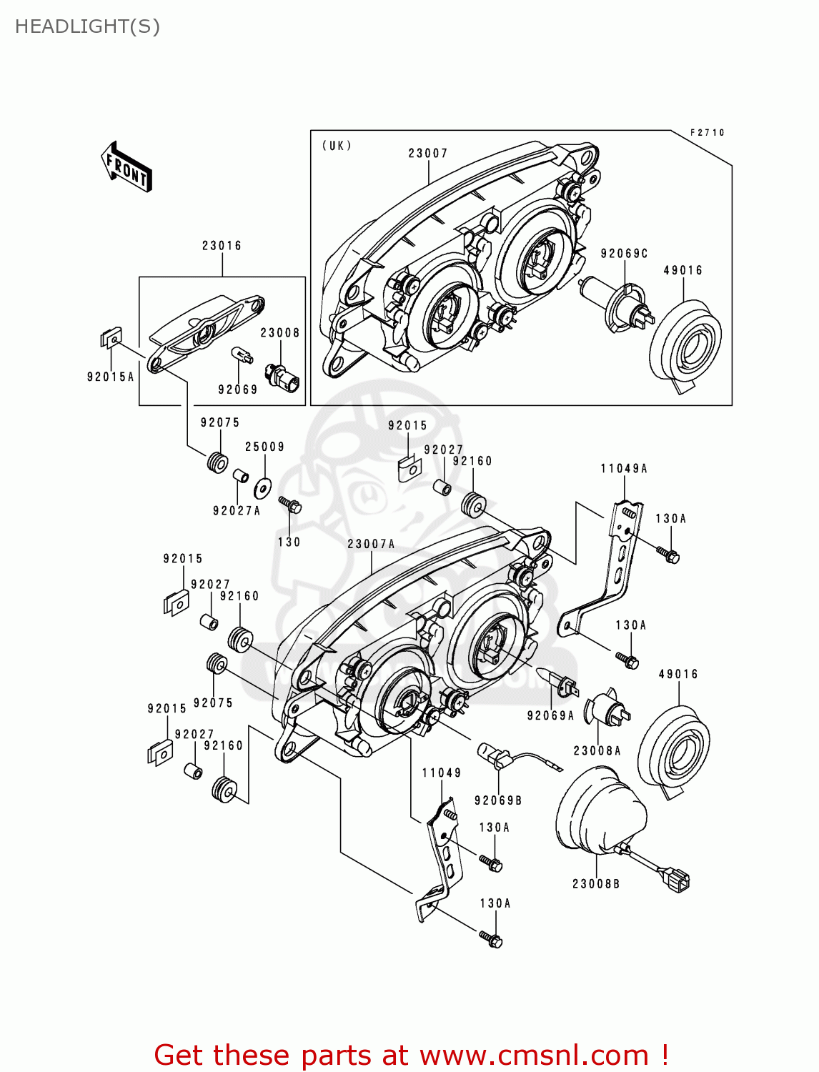 HEADLIGHT(S) ZX750P2 NINJA ZX7R 1997 EUROPE UK FR NL AR FG GR IT NR SD SP ST