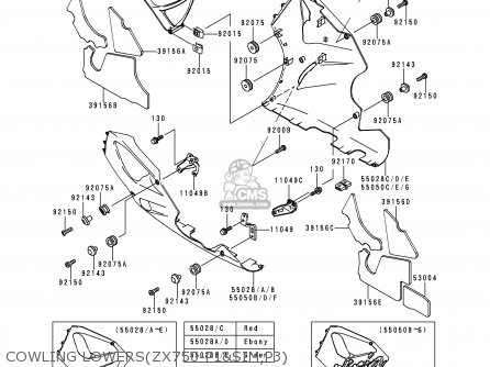 COWLING LOWERS(ZX750-P1&SIM;P3) - ZX750P2 NINJA ZX7R 1997 EUROPE UK FR NL AR FG GR IT NR SD SP ST