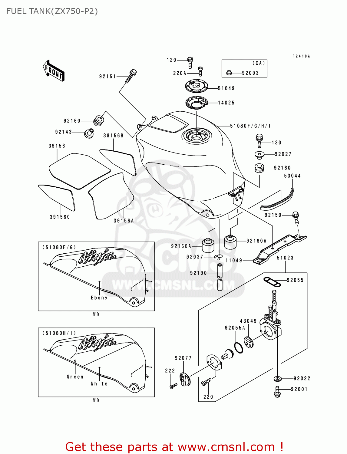 FUEL TANK(ZX750-P2) ZX750P2 NINJA ZX7R 1997 USA CALIFORNIA CANADA