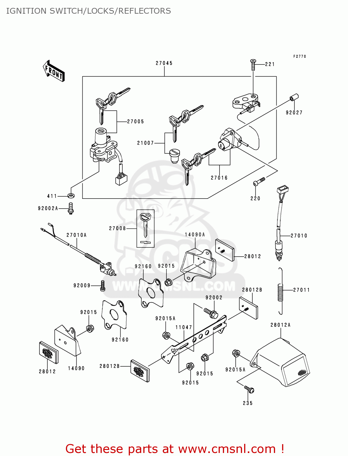 IGNITION SWITCH/LOCKS/REFLECTORS ZX750P2 NINJA ZX7R 1997 USA CALIFORNIA CANADA