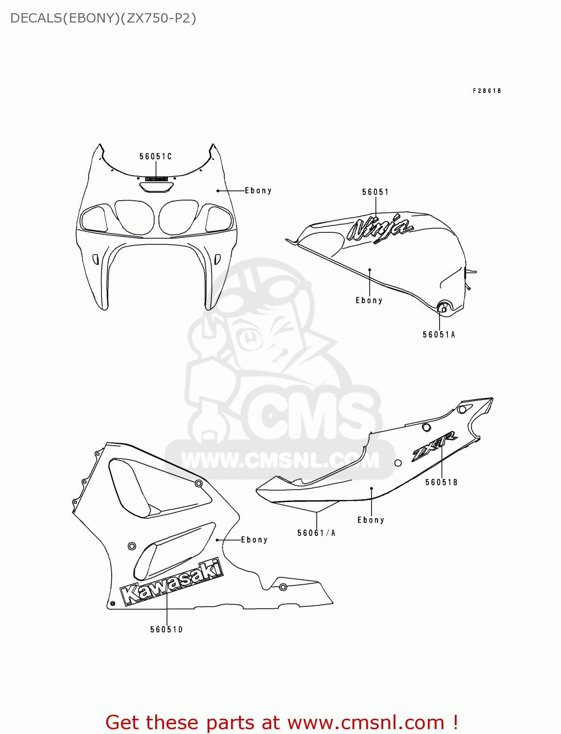 DECALS(EBONY)(ZX750-P2) ZX750P2 NINJA ZX7R 1997 USA CALIFORNIA CANADA