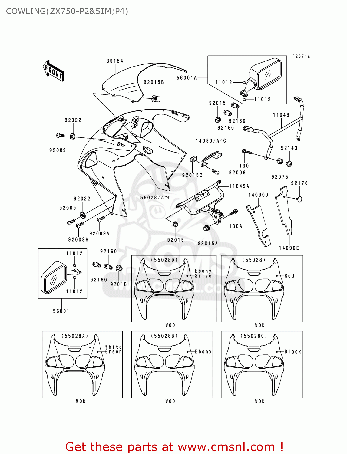COWLING(ZX750-P2&SIM;P4) ZX750P2 NINJA ZX7R 1997 USA CALIFORNIA CANADA