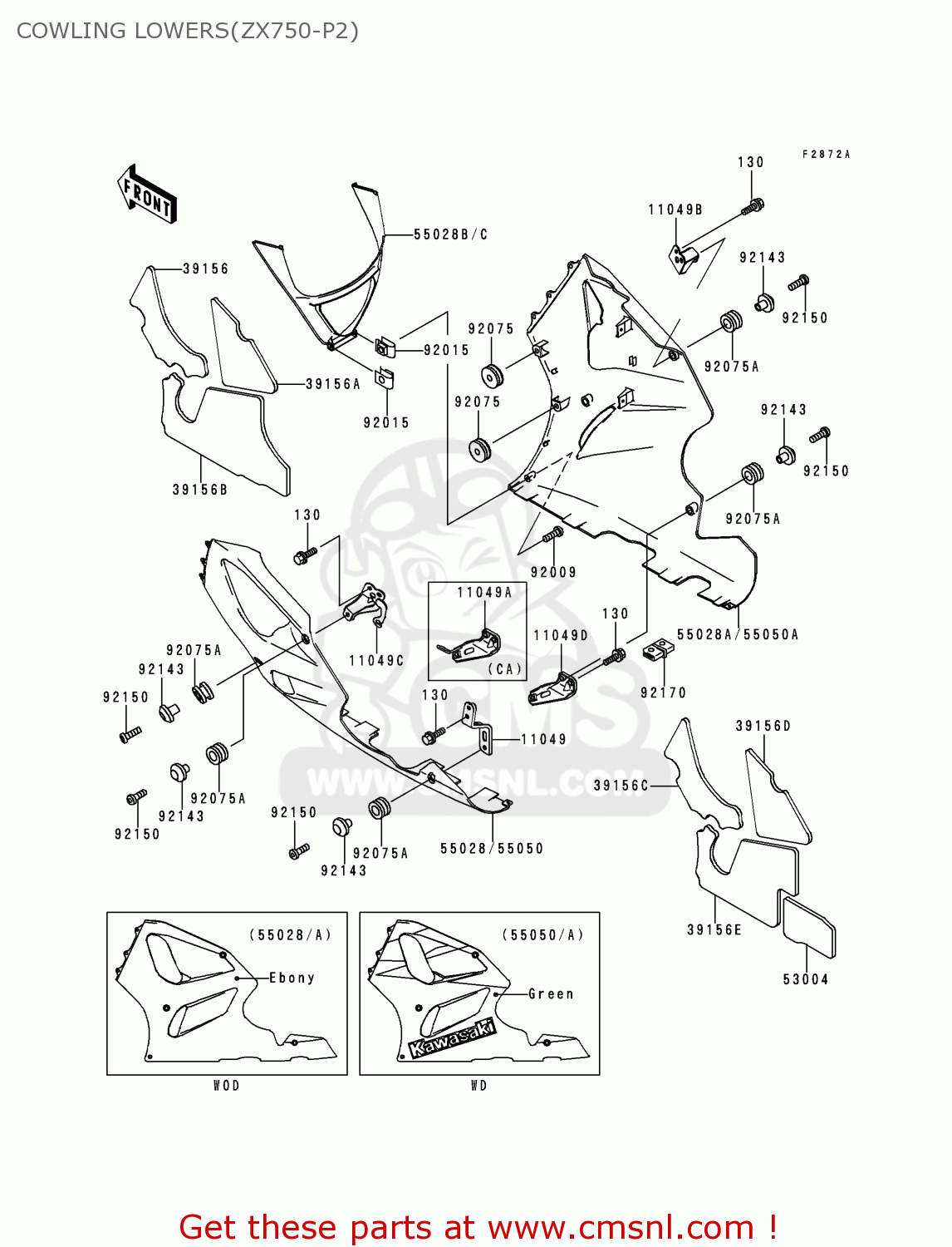 COWLING LOWERS(ZX750-P2) ZX750P2 NINJA ZX7R 1997 USA CALIFORNIA CANADA