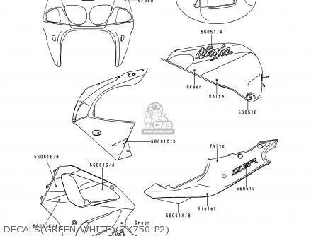 DECALS(GREEN/WHITE)(ZX750-P2) - ZX750P2 NINJA ZX7R 1997 USA CALIFORNIA CANADA