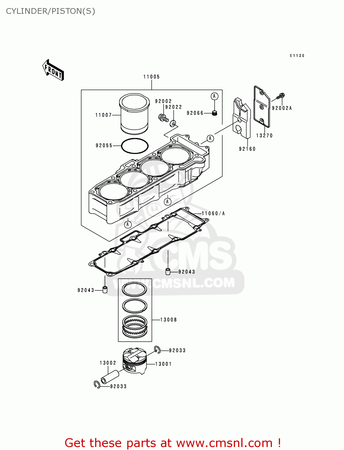 CYLINDER/PISTON(S) ZX750P3 NINJA ZX7R 1998 EUROPE UK FR NL AR FG GR IT NR SD SP ST