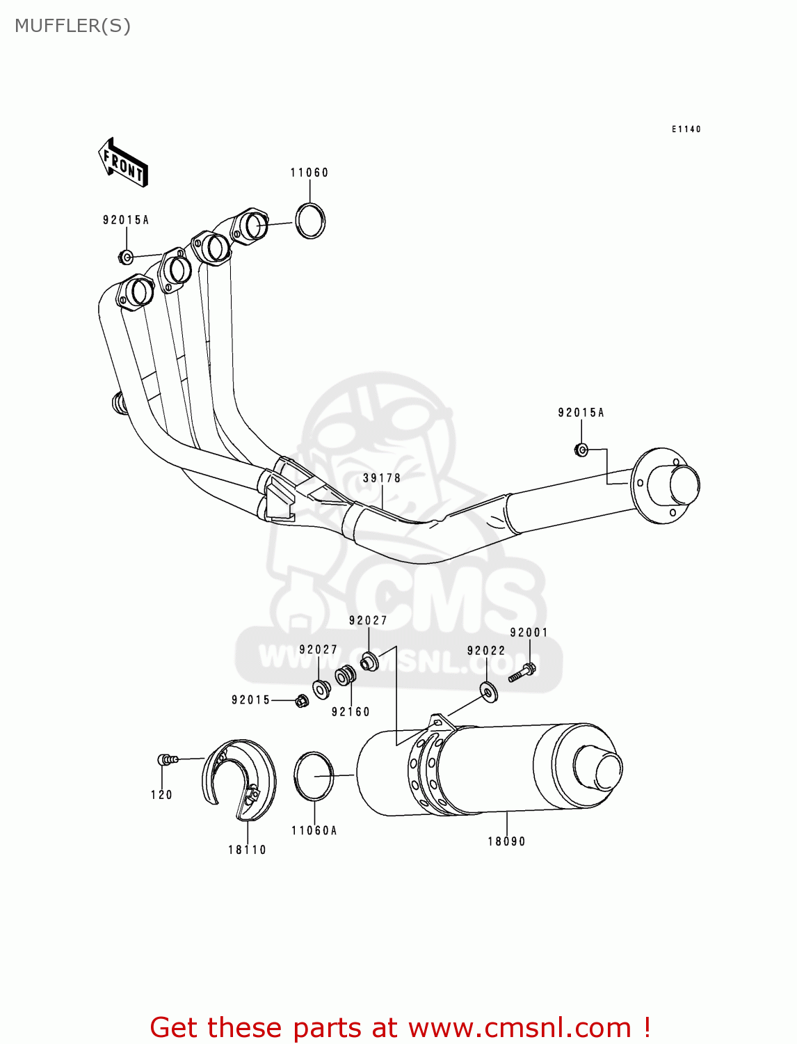 MUFFLER(S) ZX750P3 NINJA ZX7R 1998 EUROPE UK FR NL AR FG GR IT NR SD SP ST