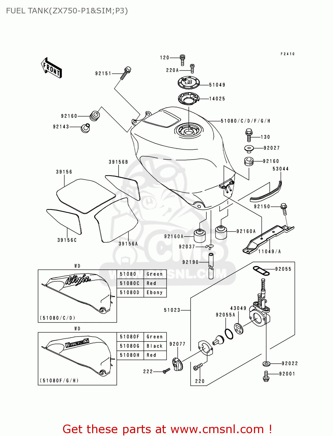 FUEL TANK(ZX750-P1&SIM;P3) ZX750P3 NINJA ZX7R 1998 EUROPE UK FR NL AR FG GR IT NR SD SP ST
