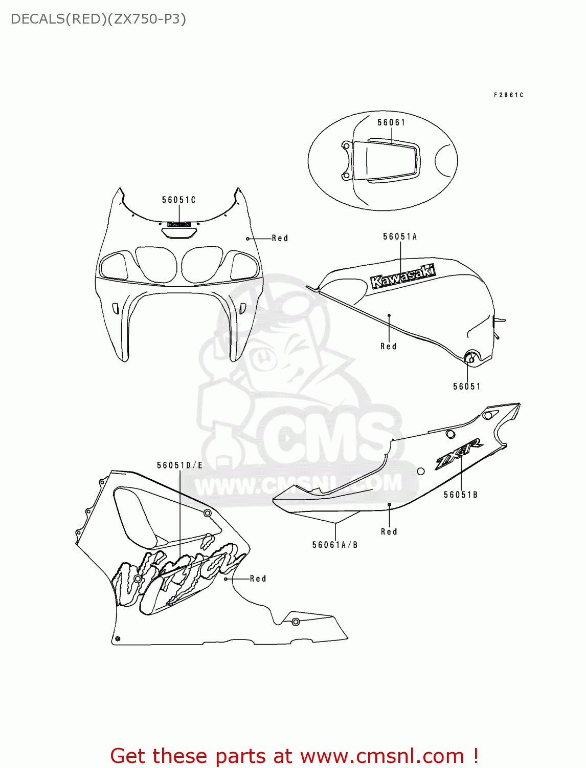 DECALS(RED)(ZX750-P3) ZX750P3 NINJA ZX7R 1998 EUROPE UK FR NL AR FG GR IT NR SD SP ST