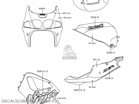 DECALS(GREEN)(ZX750-P3) - ZX750P3 NINJA ZX7R 1998 EUROPE UK FR NL AR FG GR IT NR SD SP ST