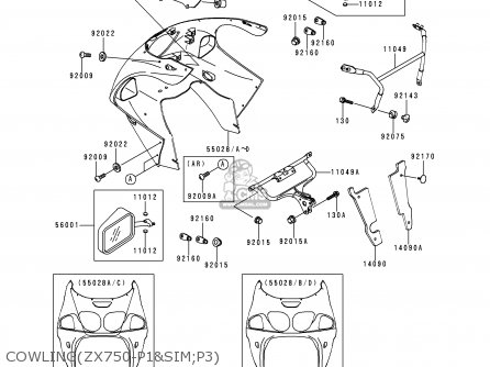 COWLING(ZX750-P1&SIM;P3) - ZX750P3 NINJA ZX7R 1998 EUROPE UK FR NL AR FG GR IT NR SD SP ST