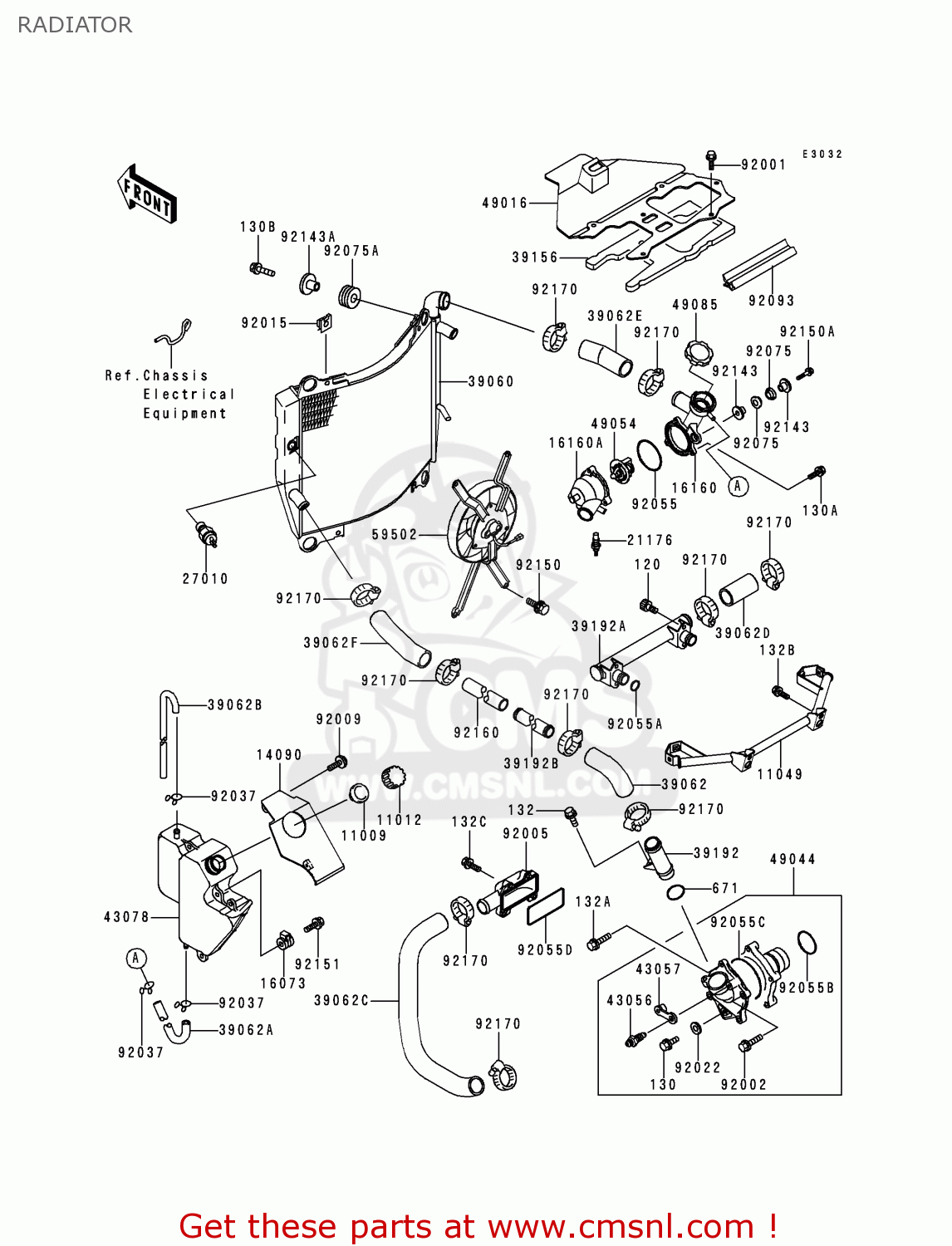 RADIATOR ZX750P3 NINJA ZX7R 1998 USA CALIFORNIA CANADA