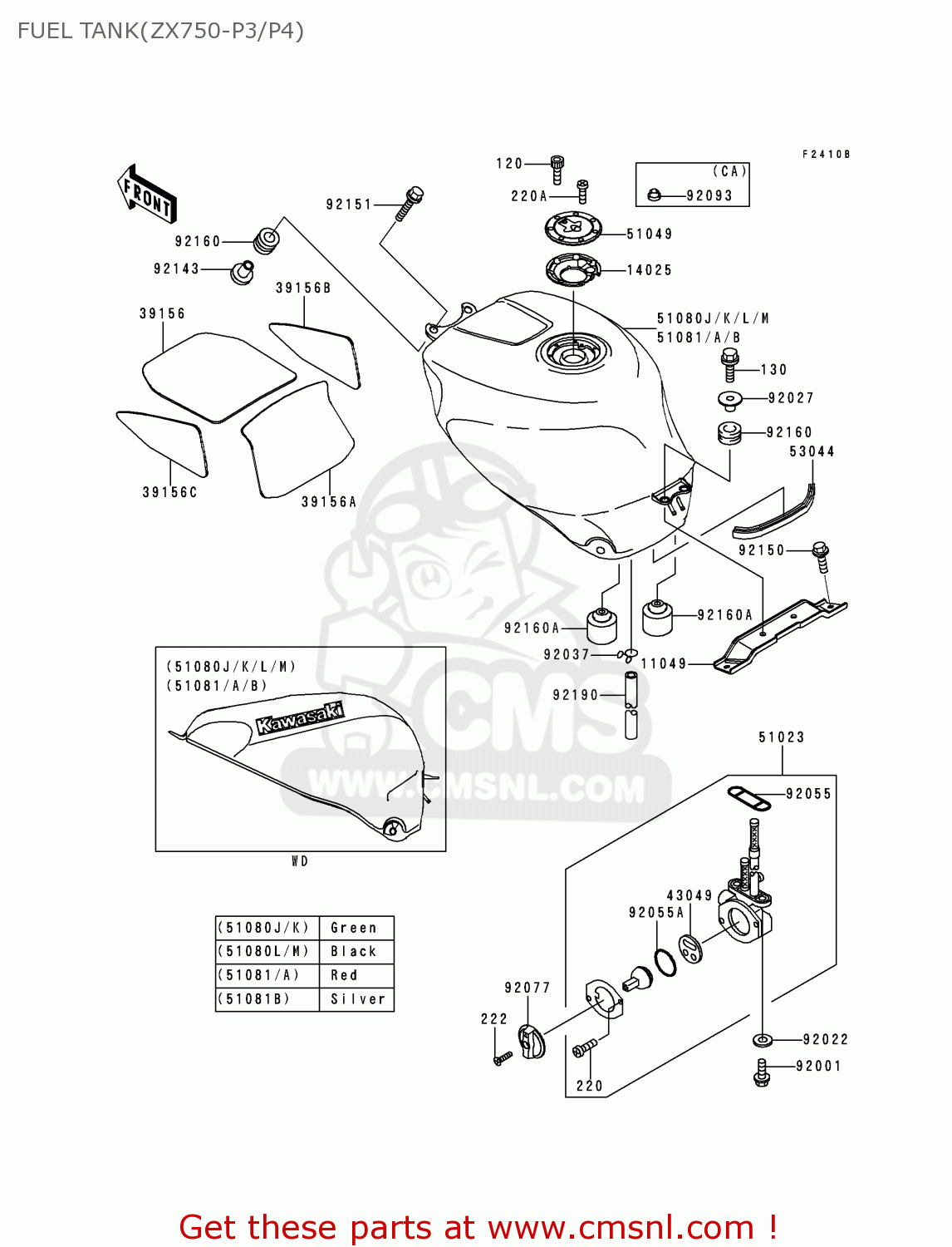 FUEL TANK(ZX750-P3/P4) ZX750P3 NINJA ZX7R 1998 USA CALIFORNIA CANADA