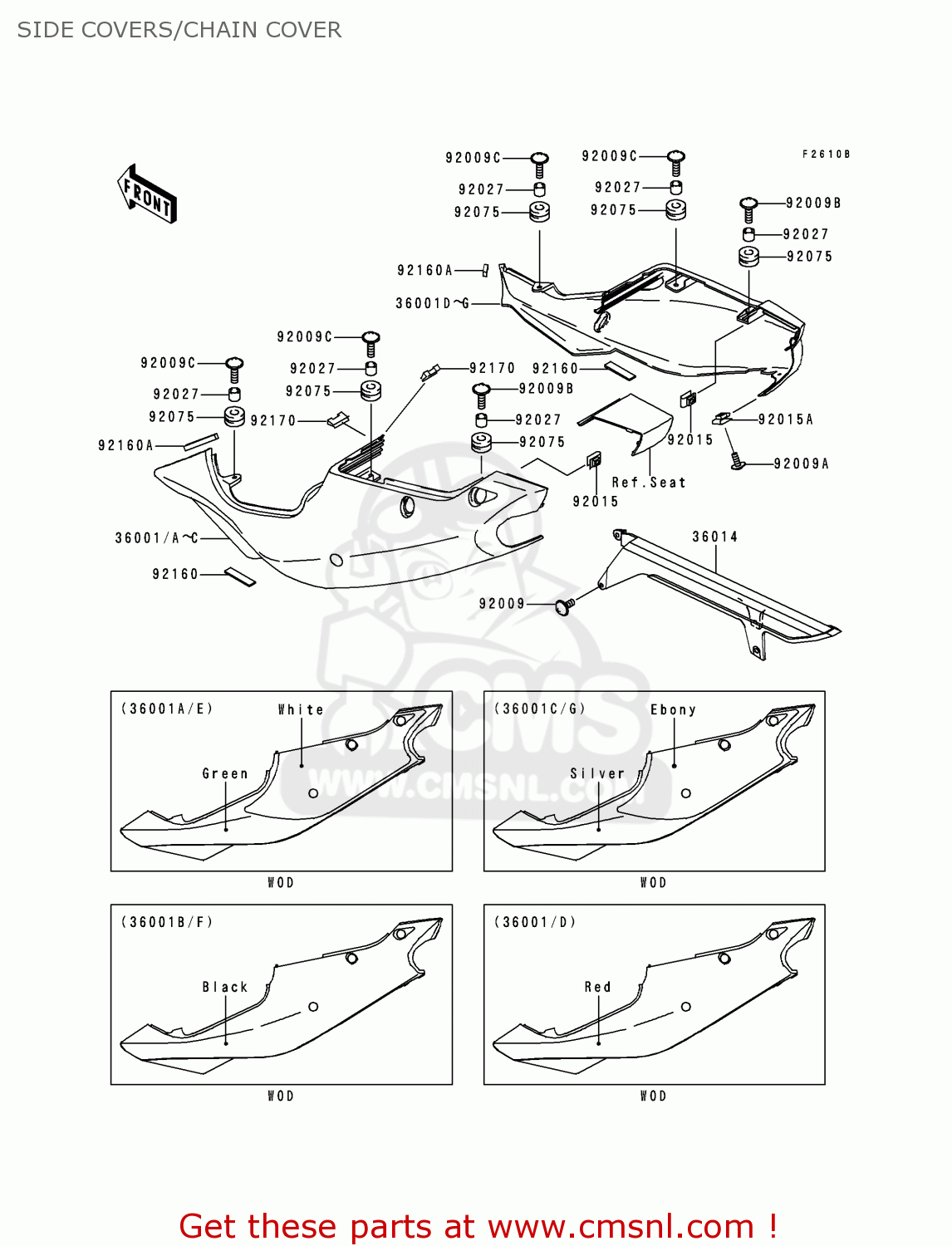 SIDE COVERS/CHAIN COVER ZX750P3 NINJA ZX7R 1998 USA CALIFORNIA CANADA