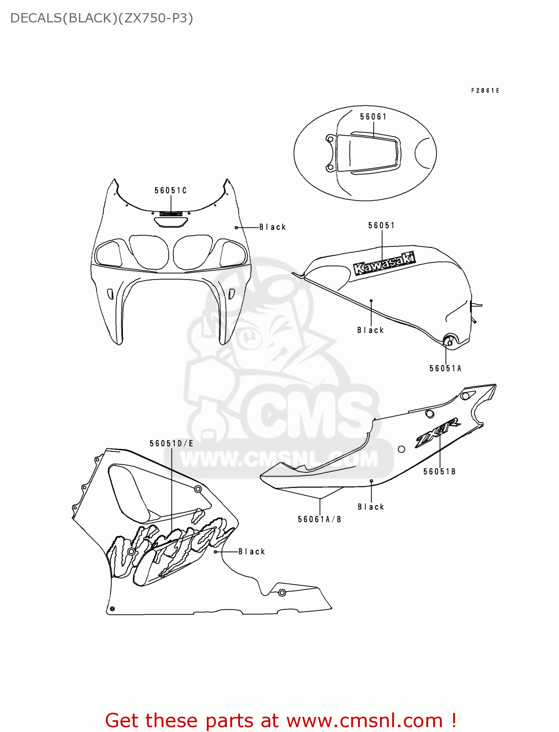 DECALS(BLACK)(ZX750-P3) ZX750P3 NINJA ZX7R 1998 USA CALIFORNIA CANADA