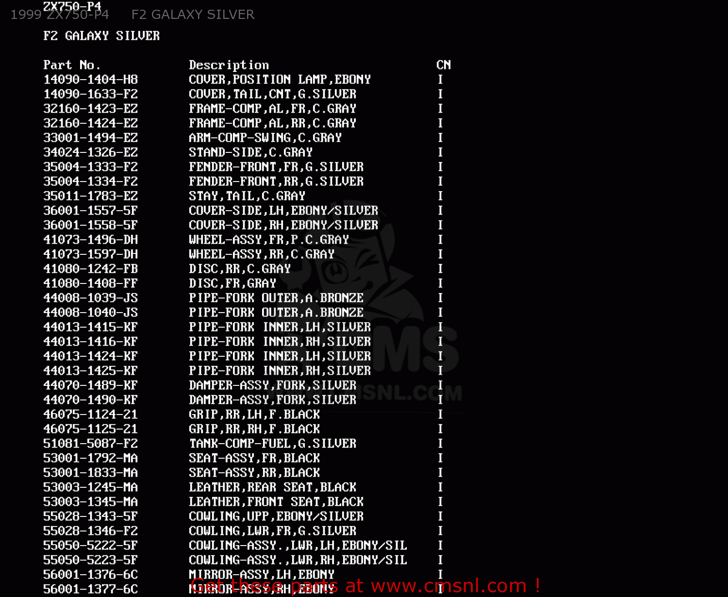 1999 ZX750-P4     F2 GALAXY SILVER ZX750P3 NINJA ZX7R 1998 USA CALIFORNIA CANADA