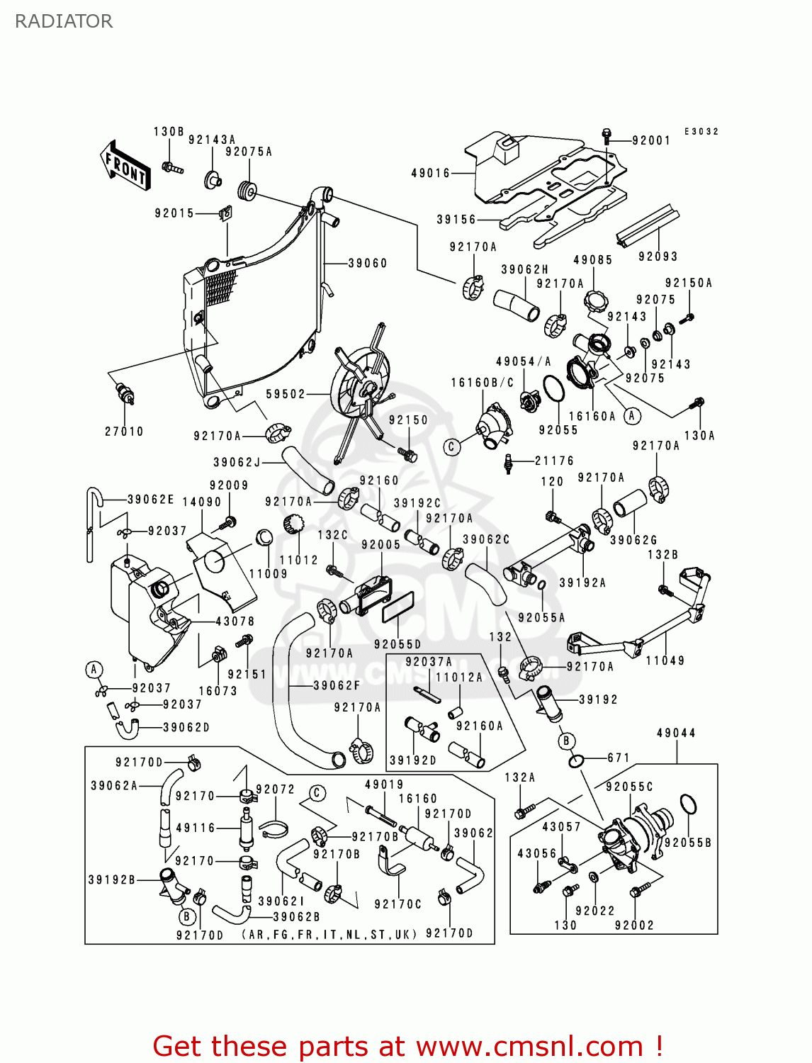 RADIATOR ZX750P4 NINJA ZX7R 1999 EUROPE UK FR NL AR FG GR IT NR SD SP ST