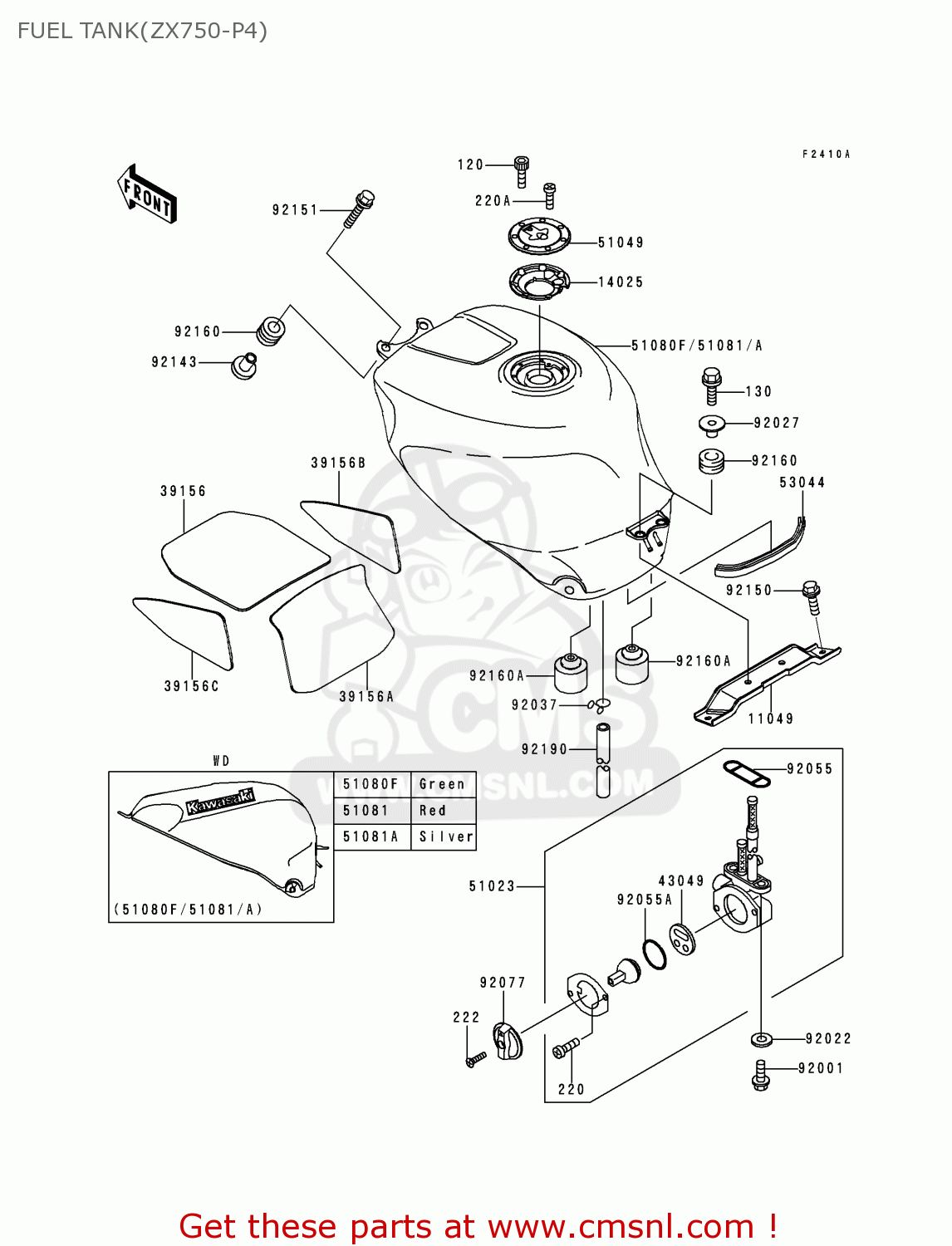 FUEL TANK(ZX750-P4) ZX750P4 NINJA ZX7R 1999 EUROPE UK FR NL AR FG GR IT NR SD SP ST