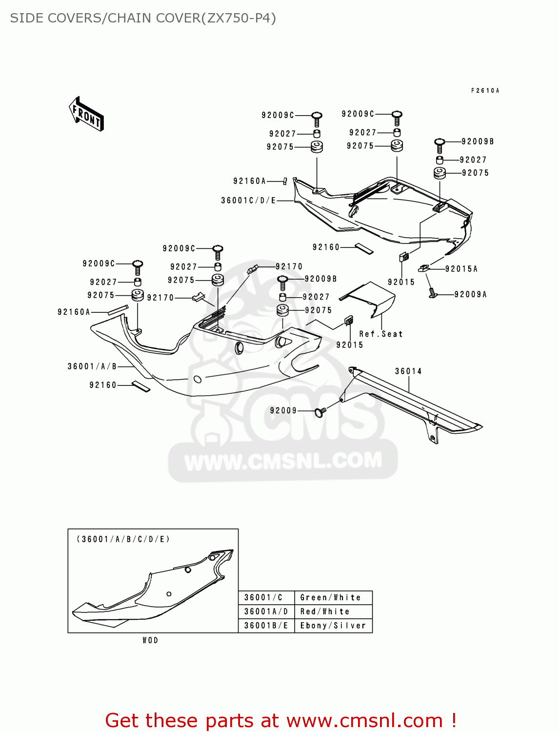 SIDE COVERS/CHAIN COVER(ZX750-P4) ZX750P4 NINJA ZX7R 1999 EUROPE UK FR NL AR FG GR IT NR SD SP ST